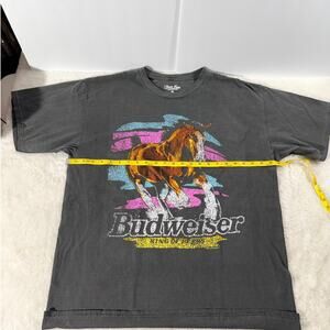Junk. Food Budweiser Clydesdale Graphic Tee Size L Distressed Wash Charcoal NWOT